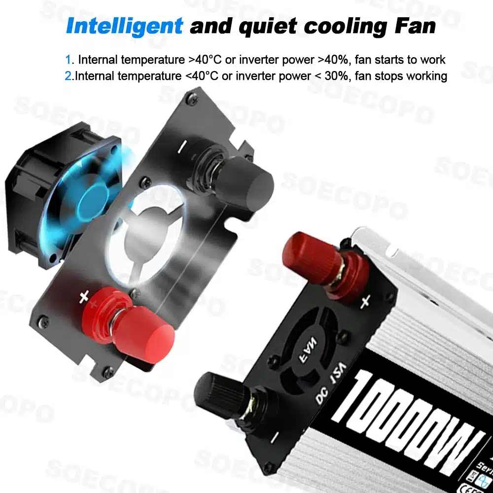 Portable 10000W Inverter 12V/24V/48V DC to 220V AC with Universal Outlet for Solar/RV/Home Backup System with USB Port & CE - 画像 (4)