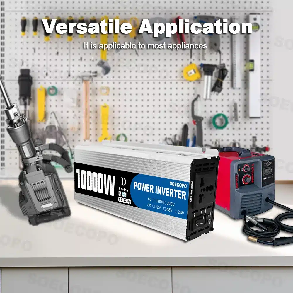 Portable 10000W Inverter 12V/24V/48V DC to 220V AC with Universal Outlet for Solar/RV/Home Backup System with USB Port & CE - 画像 (3)