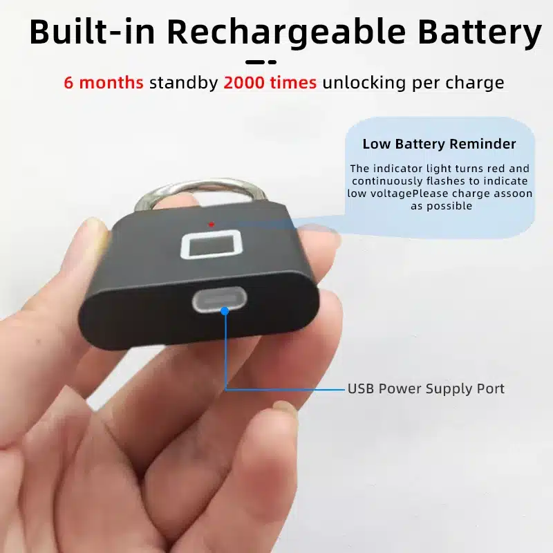 RAYKUBE P2 Smart Fingerprint Padlock Waterproof Zinc Alloy Biometric Padlocks With Buit-in Rechargeable Battery - 画像 (4)