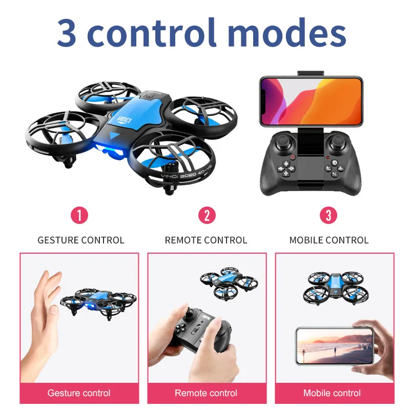 V8 New Mini Drone 4k profession HD 1080P Wide Angle Camera WiFi FPV RC Dron Height Keep Drones Helicopter Kids Toys 4DRC - 画像 (3)
