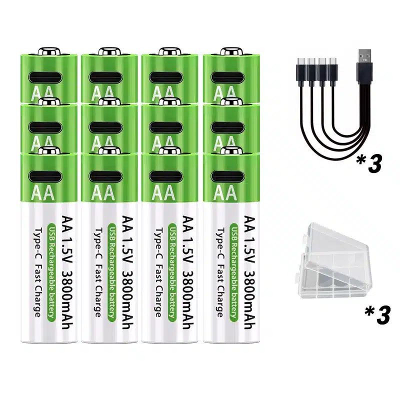 LIKEKALA Li-ion AA Rechargeable Batteries USB Lithium-ion 3800mAh 1.5V AA Rechargeable Batteries+ Data Cable and Storage Box - 画像 (11)