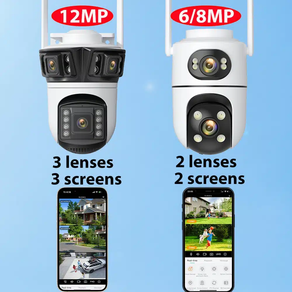 12MP 6K Wifi Camera Three Screens ICsee Surveillance Camera Outdoor Night Vison Ultra Wide View Angle Panoramic Security Camera - 画像 (2)