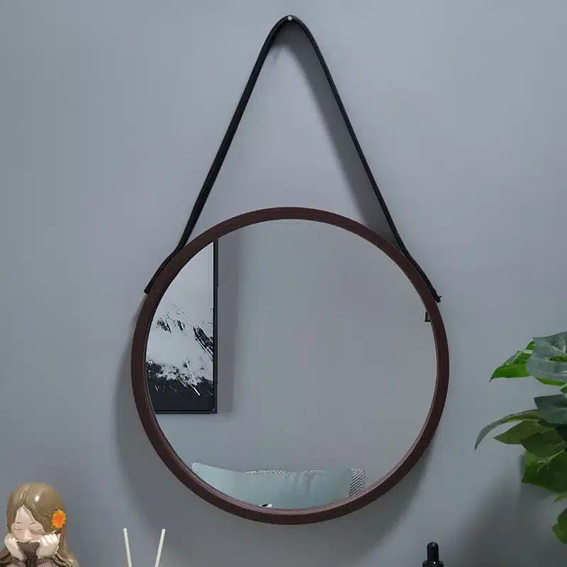 Perforation-free Vanity Mirror Wall-mounted Round Thickened Wooden Border Dressing Mirror Bathroom Mirror Makeup Mirror 전신거울 - 画像 (3)