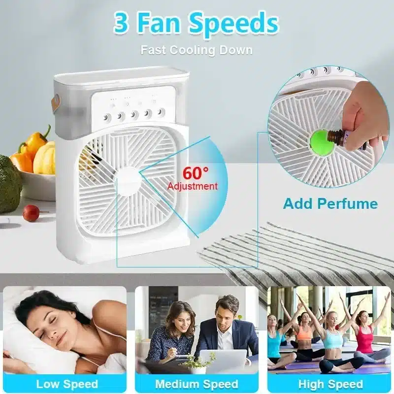 3 In 1 Fan AIr Conditioner Household Small Air Cooler LED Night Light Portable Humidifier Air Adjustment Fan Office Home Fan New - 画像 (5)