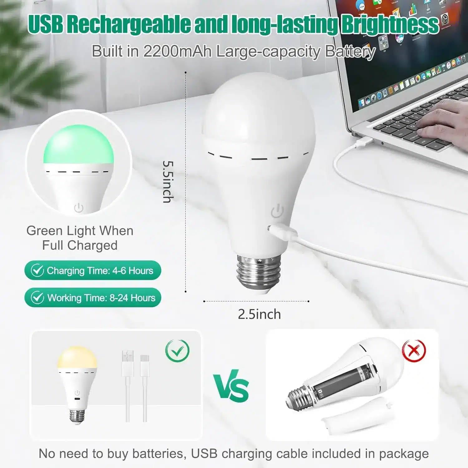 3/RGB color USB Led Bulb Rechargeable Light Bulb Smart Bulb Dimmable E27 Bulbs with Timing Cordless Battery Operated Light Bulb - 画像 (2)