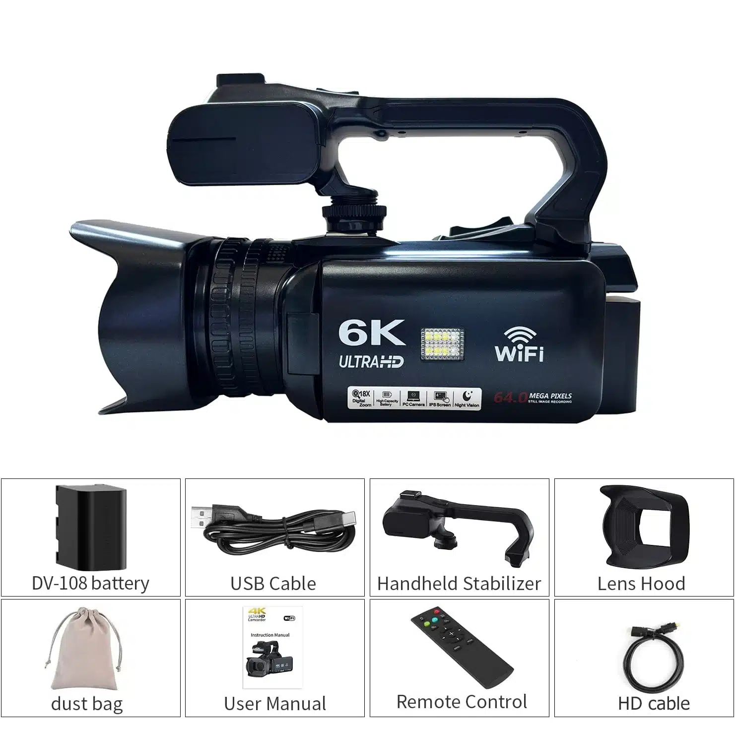 Live Streaming Vlog 6K Camera 18X Digital Zoom 64MP IR Night UHD 4.0 IPS Touch Screen WIFI Professional Video Camera - 画像 (7)