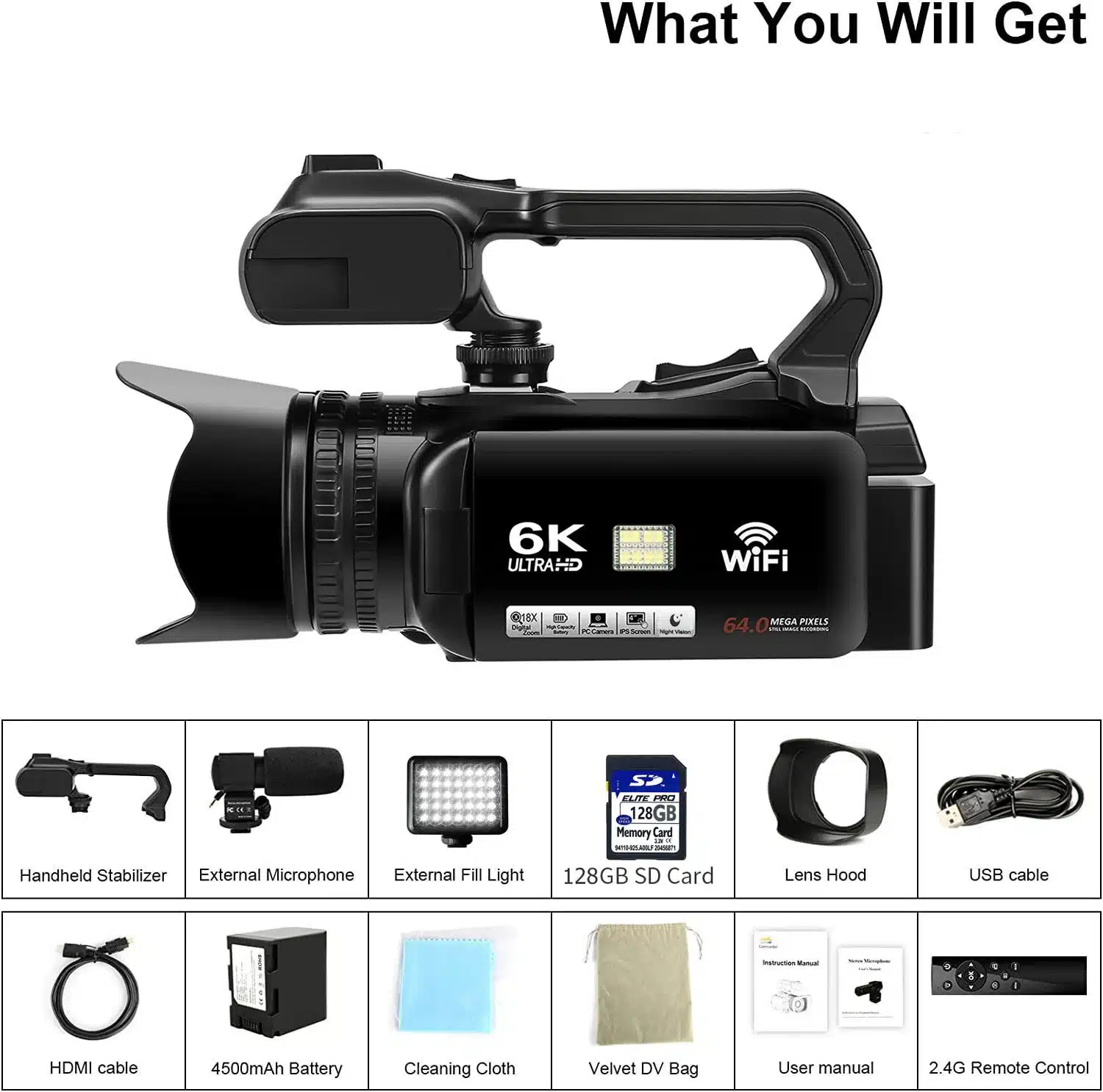 Live Streaming Vlog 6K Camera 18X Digital Zoom 64MP IR Night UHD 4.0 IPS Touch Screen WIFI Professional Video Camera - 画像 (9)