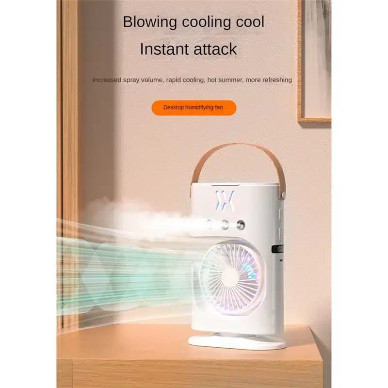 Portable Desktop Humidifier Air Conditioner Fan Household Small Air Cooler Fan Sprays Fan For Office 7 Color Lighting-AT64 - 画像 (5)