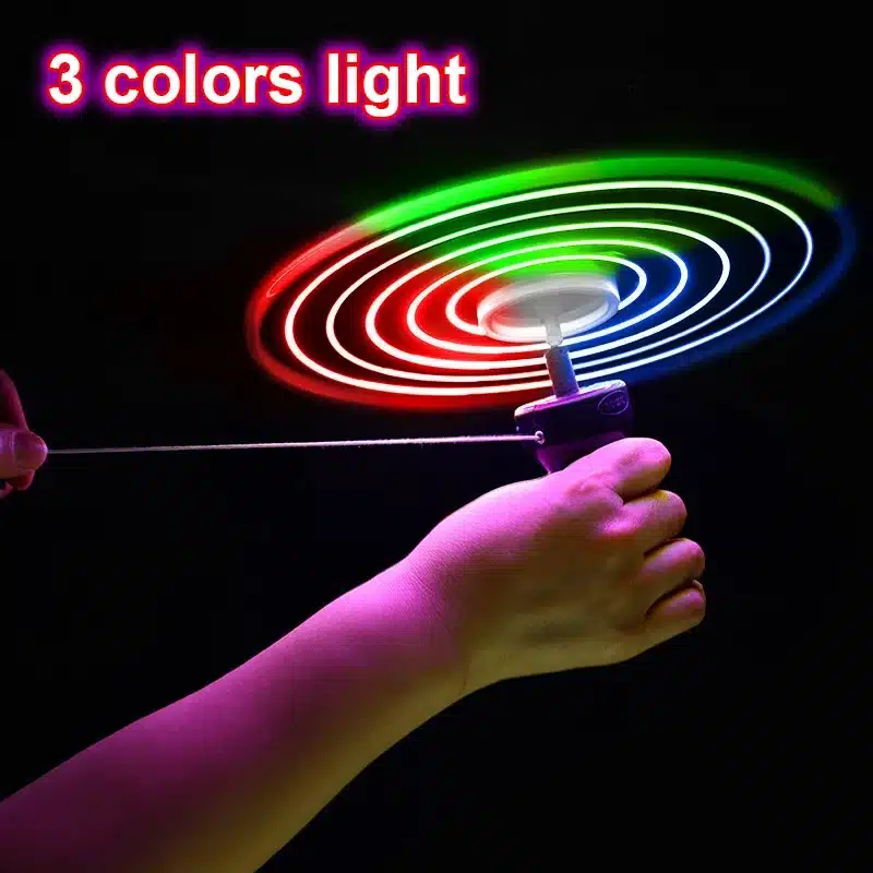 1pc Pull Wire Glow UFO Funny Spinning Flyer Luminous LED Light Handle Top Toys for Kids Gifts Outdoor Sport Parent-child Game - 画像 (6)