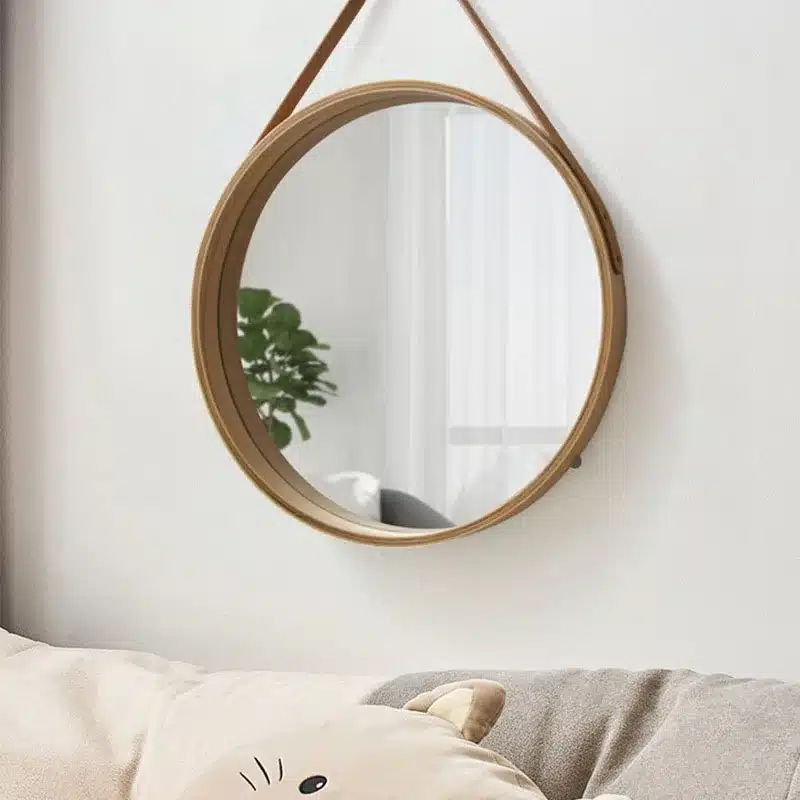 Perforation-free Vanity Mirror Wall-mounted Round Thickened Wooden Border Dressing Mirror Bathroom Mirror Makeup Mirror 전신거울 - 画像 (2)