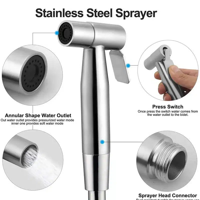 Handheld Toilet Bidet Faucet Sprayer Stainless Steel Bathroom Bidet Spraye Set Hand Sprayer Shower Head Self Cleaning No Punch - 画像 (2)