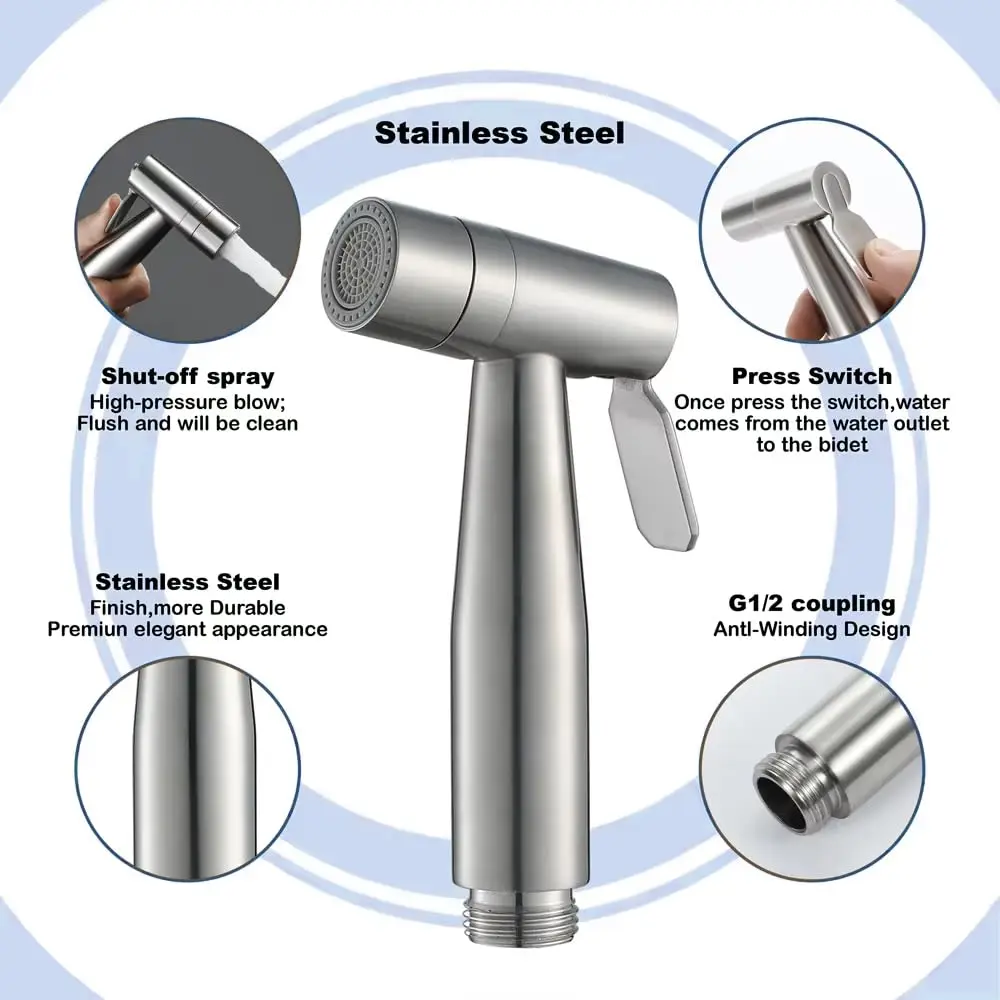304 Stainless Steel Spray Gun Shower Handheld Bidet Sprayer Set Handheld Toilet Bidet Faucet Sprayer Shower Nozzle Self Cleaning - 画像 (2)