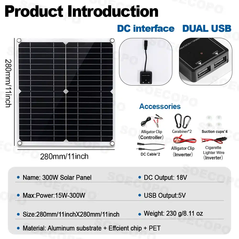 10000W Solar System Complete Set Dual USB Inverter 220V 300W Solar Panel 100A Controller for RV Camping Home Backup CE FCC - 画像 (3)