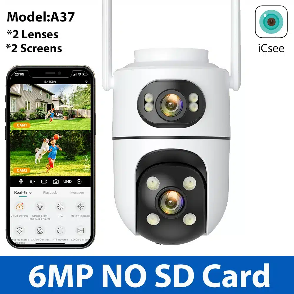 12MP 6K Wifi Camera Three Screens ICsee Surveillance Camera Outdoor Night Vison Ultra Wide View Angle Panoramic Security Camera - 画像 (7)