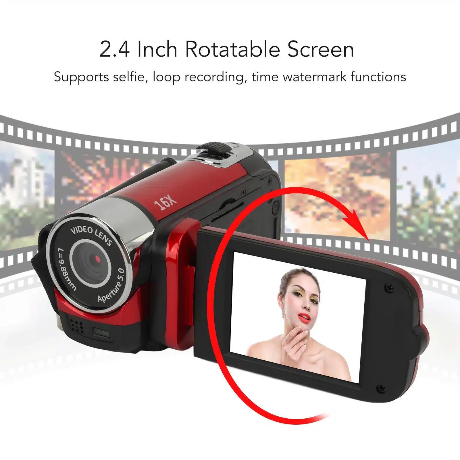 D90 1080P 16MP Digital Camera 2.4 Inch Rotatable Screen Camcorder 16X Zoom HD Video Recorder with Fill Light HD Video Camcorder - 画像 (2)