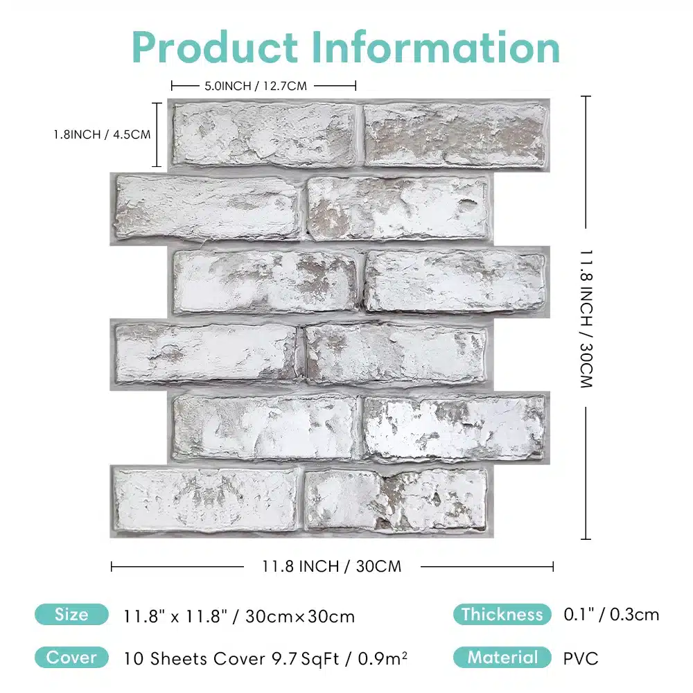 10 Pcs 3D Wall Panel Peel and Stick, 3D Brick Wall Sticker, Kitchen Adhesive Sticker, Tiles Stickers Waterproof - 画像 (4)