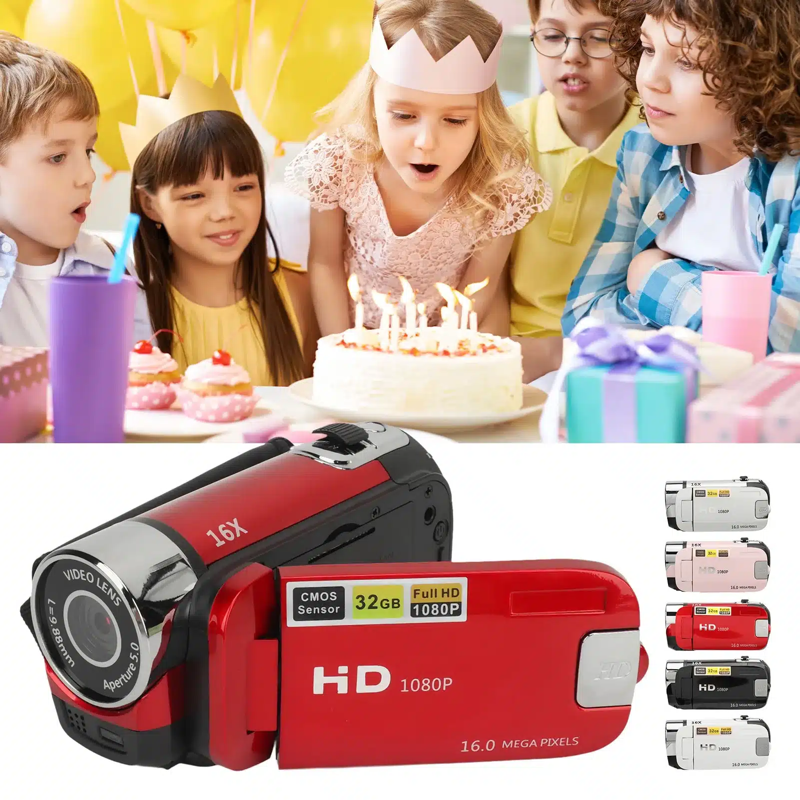 D90 1080P 16MP Digital Camera 2.4 Inch Rotatable Screen Camcorder 16X Zoom HD Video Recorder with Fill Light HD Video Camcorder - 画像 (3)