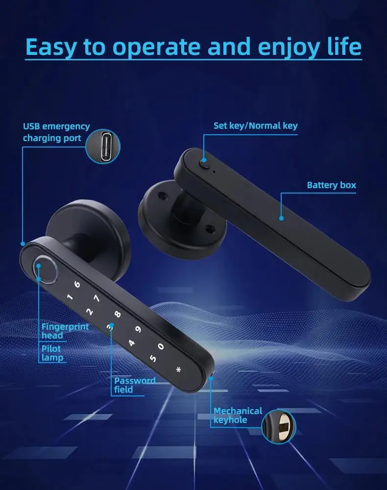 Tuya Bluetooth Smart Fingerprint Door Lock With Password Mechanical Key Unlocking For Wooden Door Single Handle Smartlife - 画像 (5)