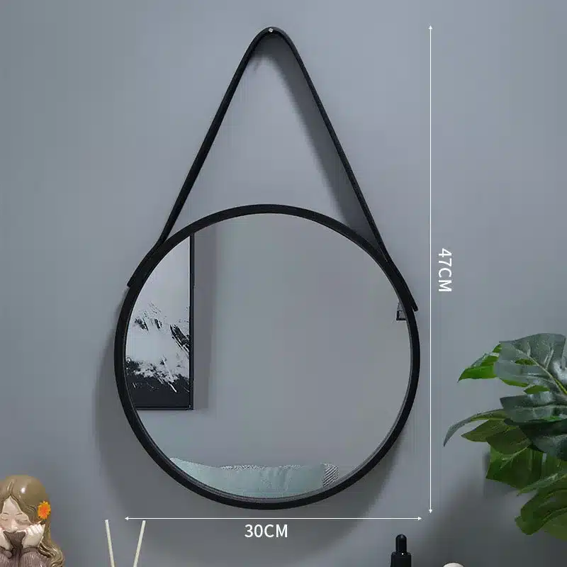 Perforation-free Vanity Mirror Wall-mounted Round Thickened Wooden Border Dressing Mirror Bathroom Mirror Makeup Mirror 전신거울 - 画像 (7)