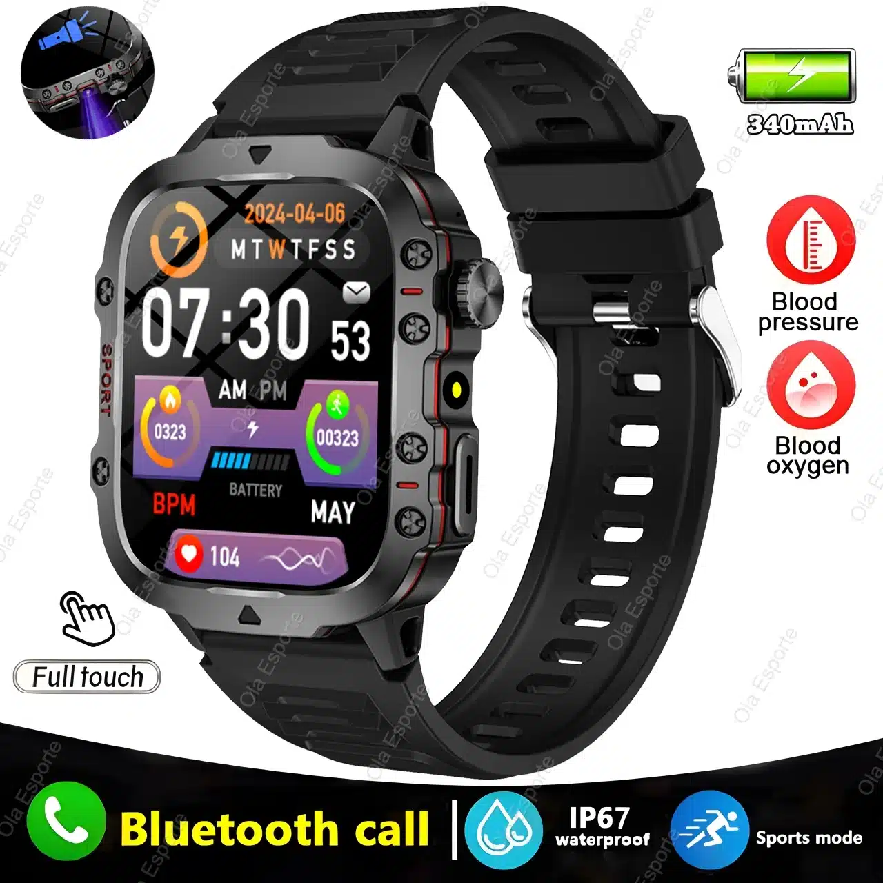 2025 For Huawei Xiaomi Military Smartwatch GPS Men Flashlight Waterproof Outdoor Sport Tracker HD Bluetooth Call Smart Watch New - 画像 (7)
