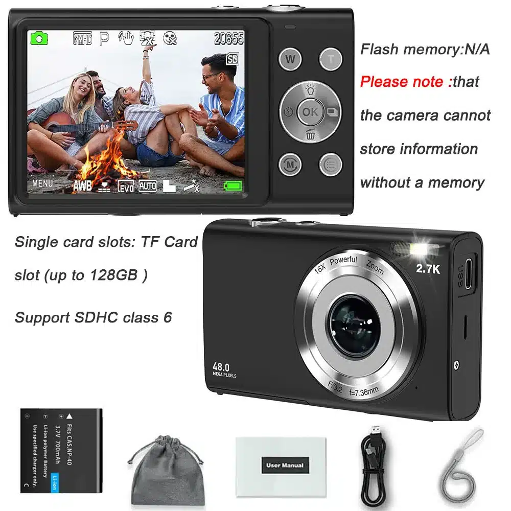 4K Digital Camera Autofocus Vlogging Camera HD 48MP with 2.8" Large Screen Camcorder Camera for Photography for Kid Adult - 画像 (8)