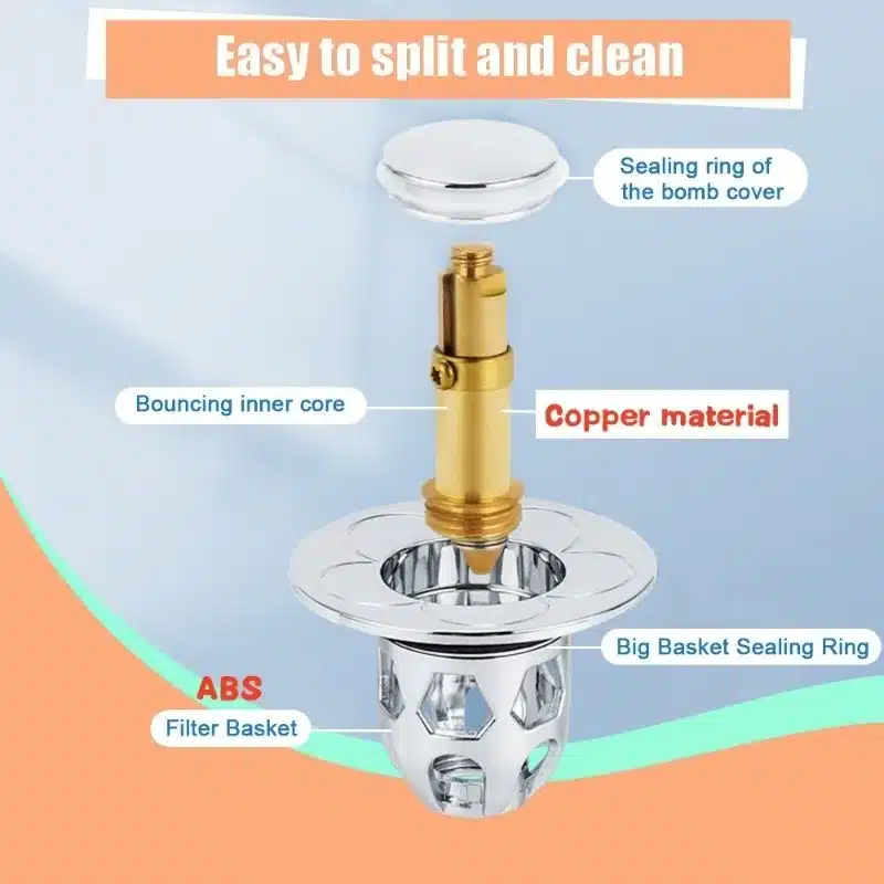 Copper Pop-Up Bounce Core Aperture 34-40mm Basin Drain Filter Hair Catcher Sink Strainer Bathtub Stopper Bath Plug Bathroom Tool - 画像 (4)
