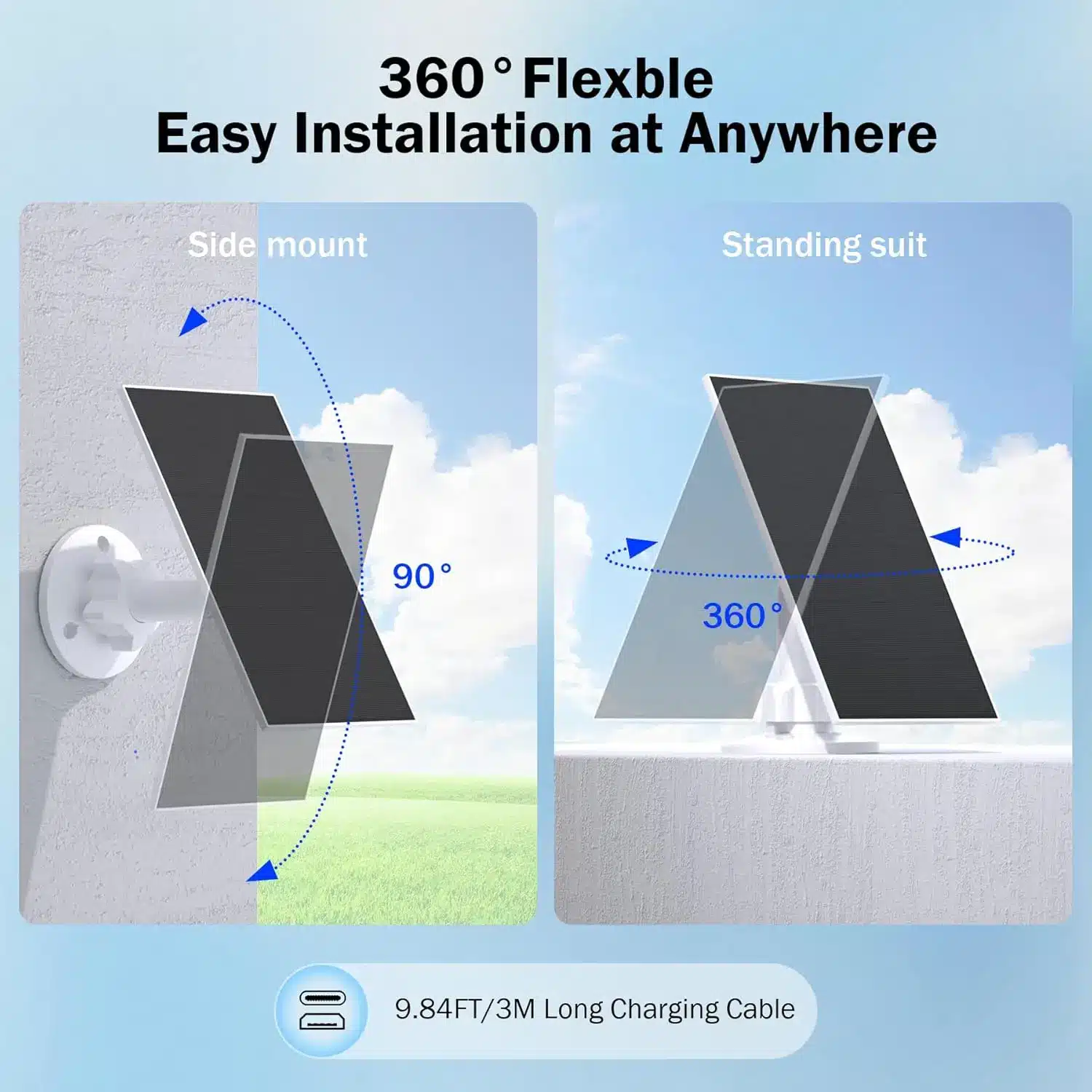 10W 5V Solar Panel Kit 2in1 Micro USB+Type-C Solar Panels Outdoor Solar Cells Chargerfor Security Camera/Small Home Light System - 画像 (4)