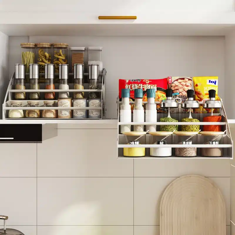 Kitchen high cabinets storage rack lifting Pull basket hanging cabinets pull-down shelves seasoning racks - 画像 (2)