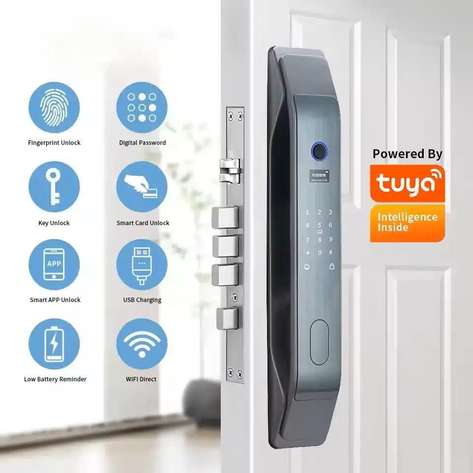 Glomarket Fully Automatic Tuya WIFI Smart Door Lock App Remote Fingerprint Smart Intelligent Door Lock for Smart Home - 画像 (2)