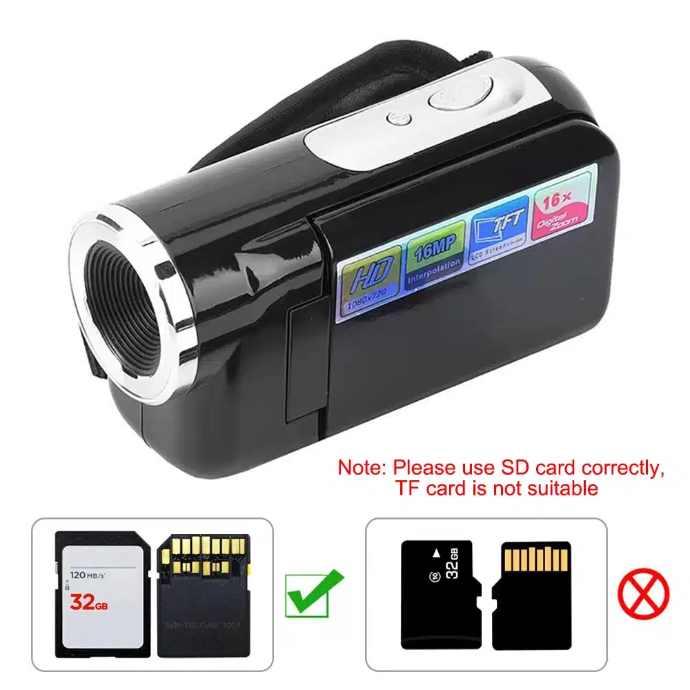 1080P 16MP Digital Camera 2.4 Inch Rotatable Screen Camcorder 16X Zoom HD Video Recorder - 画像 (5)