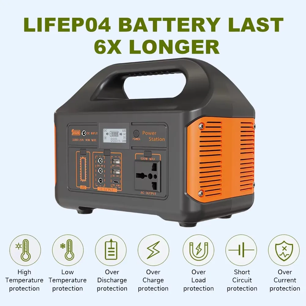 Portable Power Station 300W 500W Solar Generator 460Wh LiFePo4 Batteries 110V 220V Energy Storage Supply LED For Camping RV Trip - 画像 (6)