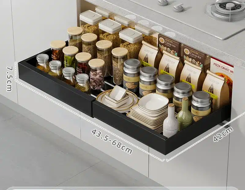 ZEXEF Kitchen Storage Box with Sliding Rail Pull-out Cabinet Storage Rack Spice Pantry Shelves Drawer Kitchen Organizer Basket - 画像 (7)