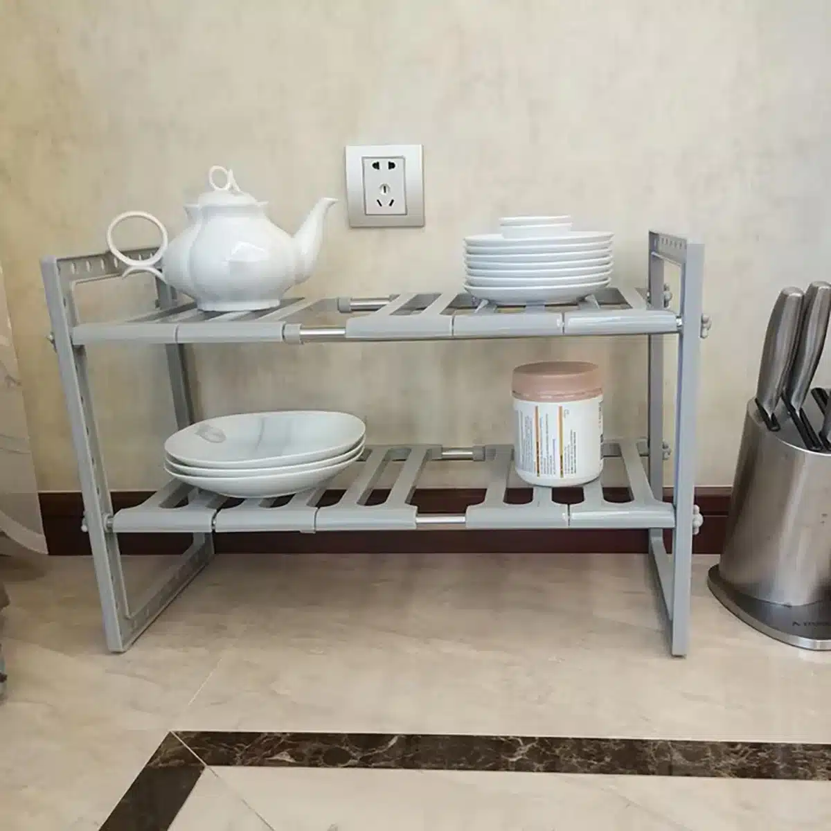 Removable Kitchen Cabinet Organizer Shelves Stackable Kitchen Counter Shelves Cabinet Organizer And Storage Under Sink Storage - 画像 (8)