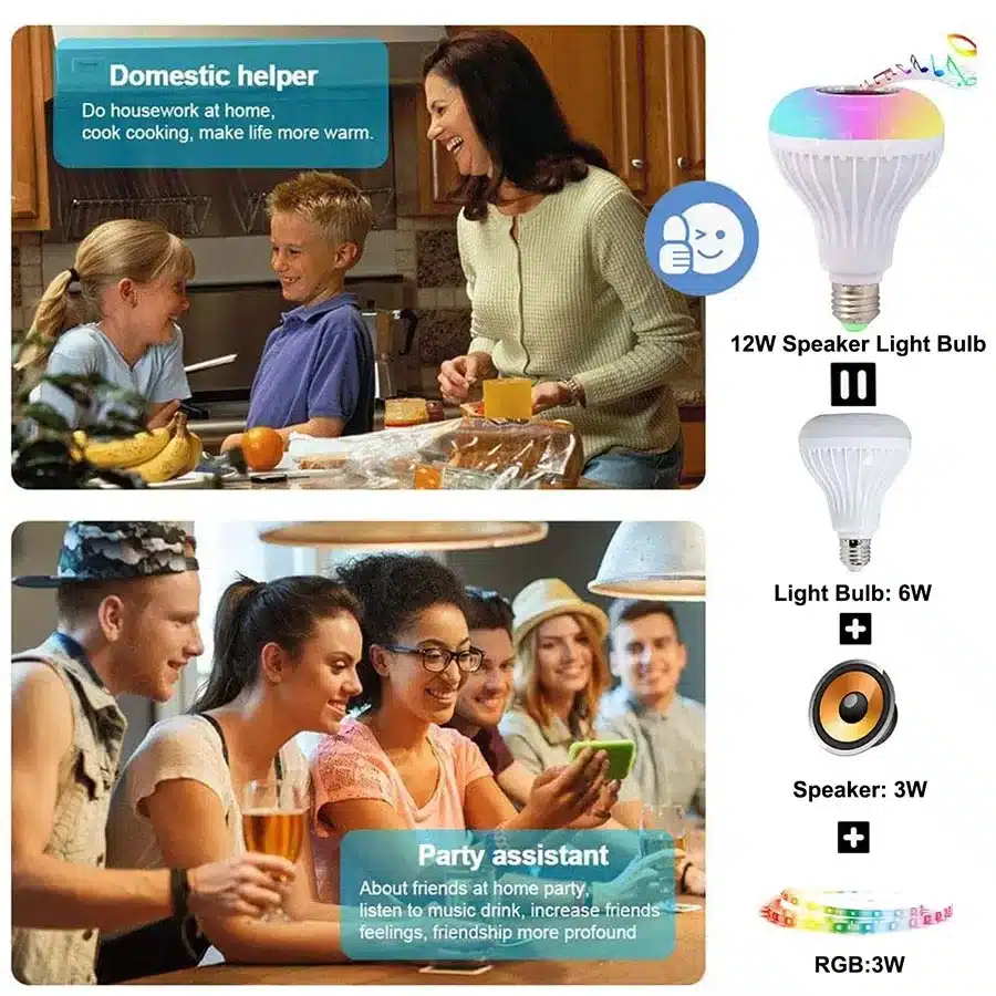 E27 Bluetooth Speaker Music Bulb RGB Lights Bulb 12W 85-265V with Remote Control For Live Room Bedroom Home Decor Lighting - 画像 (5)