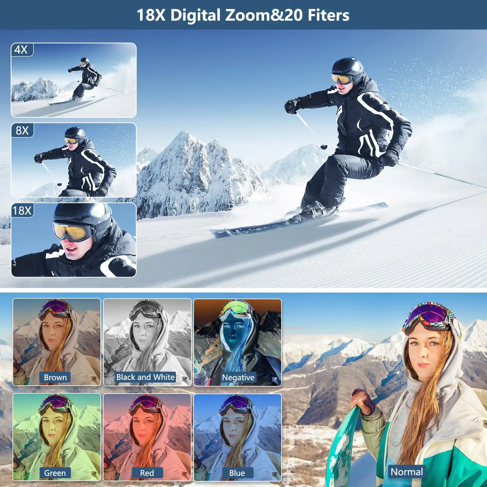 4K compact digital photography camera, 18x digital zoom, vintage vlog video recorder for YouTube, 180° flip screen, WiFi webcam - 画像 (2)