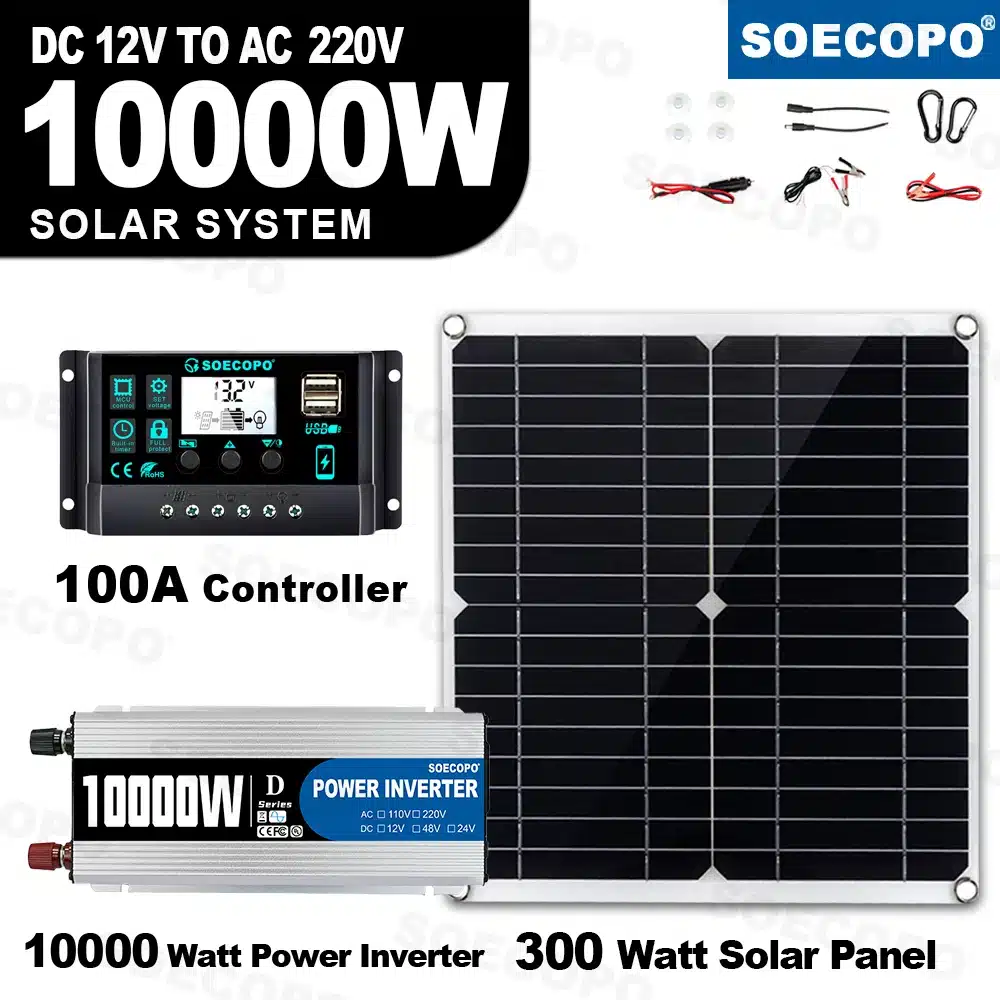 10000W Solar System Complete Set Dual USB Inverter 220V 300W Solar Panel 100A Controller for RV Camping Home Backup CE FCC - 画像 (2)