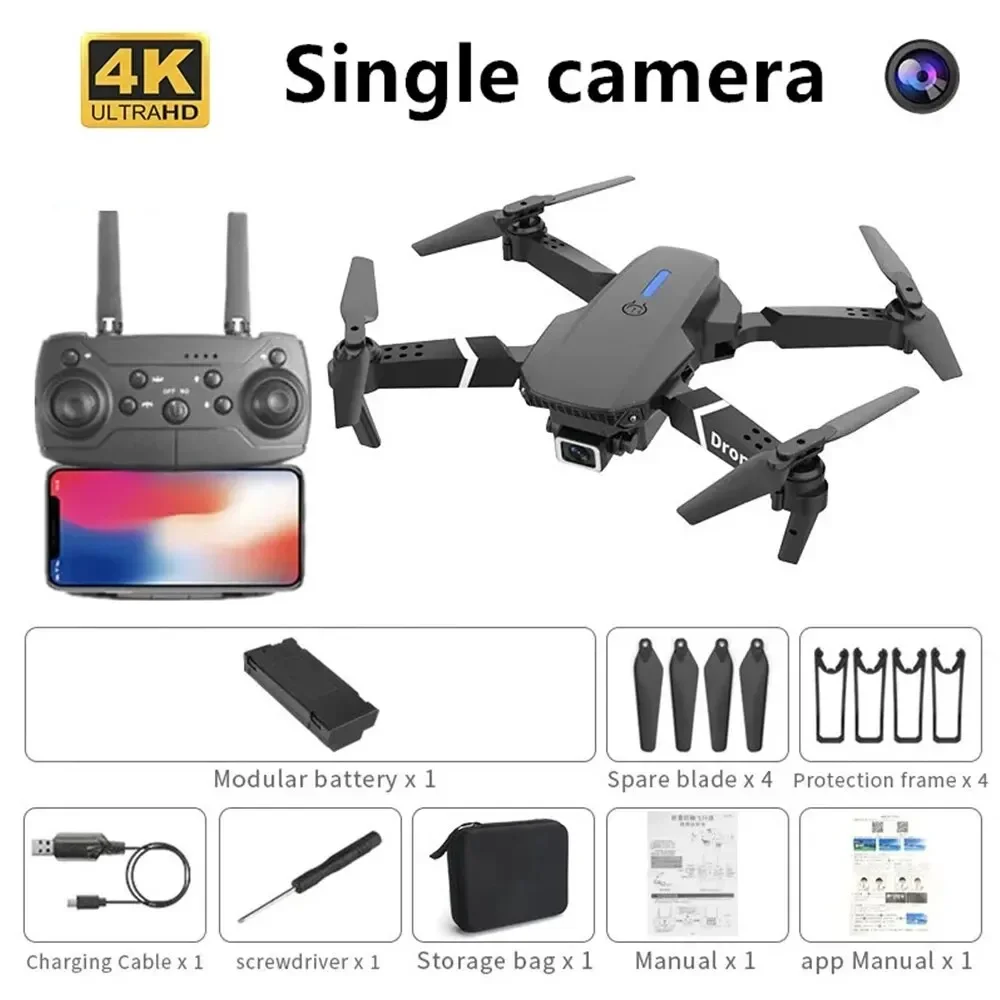 Professional Drone E88 4K Wide-Angle HD 1080P Camera WiFi FPV Height Hold Foldable RC Drone Quadrotor Helicopter Children's Toys - 画像 (8)