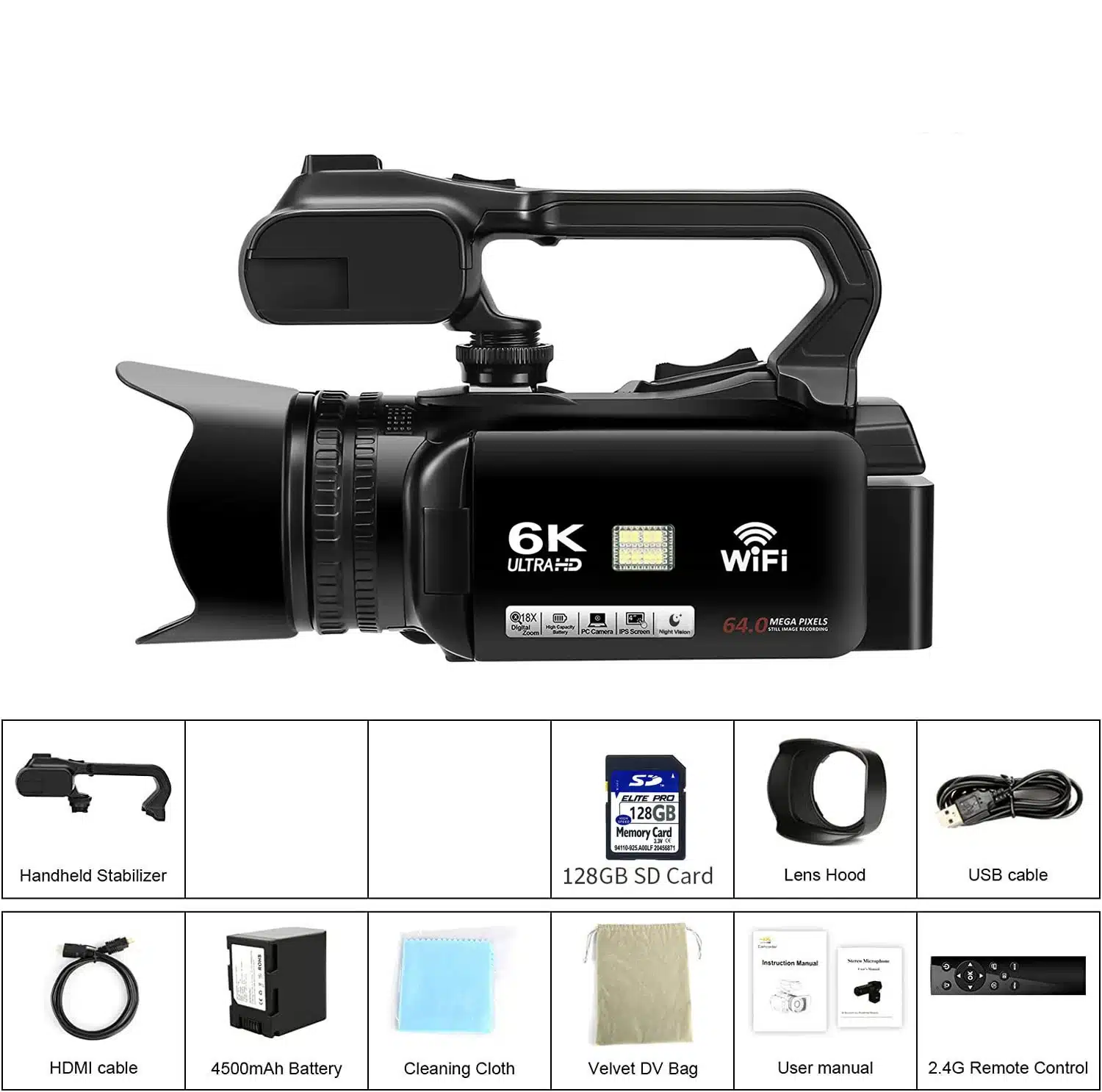 Live Streaming Vlog 6K Camera 18X Digital Zoom 64MP IR Night UHD 4.0 IPS Touch Screen WIFI Professional Video Camera - 画像 (8)