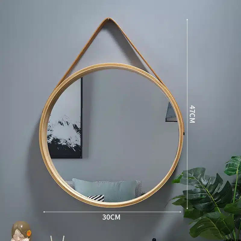 Perforation-free Vanity Mirror Wall-mounted Round Thickened Wooden Border Dressing Mirror Bathroom Mirror Makeup Mirror 전신거울 - 画像 (9)