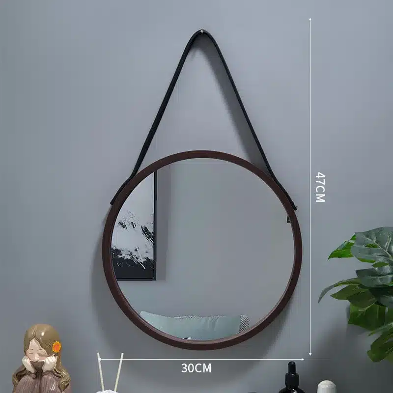 Perforation-free Vanity Mirror Wall-mounted Round Thickened Wooden Border Dressing Mirror Bathroom Mirror Makeup Mirror 전신거울 - 画像 (8)