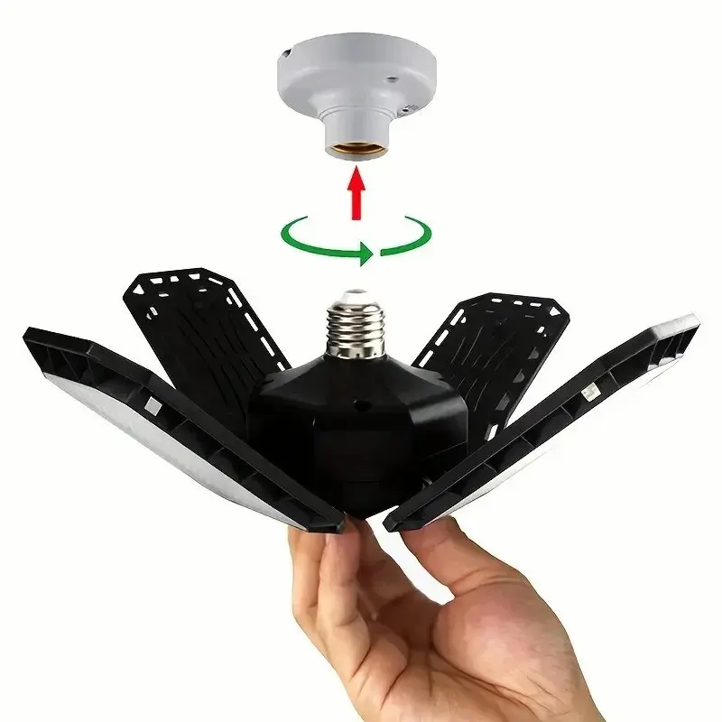 LED Garage Light Bulbs, 40W 60W 80W10000LM Super Bright Garage Lighting LED Shop Light With Adjustable Panels, E27 Screw Socket - 画像 (3)