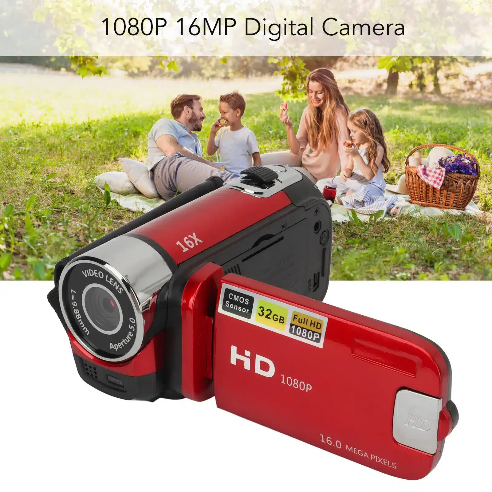 D90 1080P 16MP Digital Camera 2.4 Inch Rotatable Screen Camcorder 16X Zoom HD Video Recorder with Fill Light HD Video Camcorder - 画像 (4)
