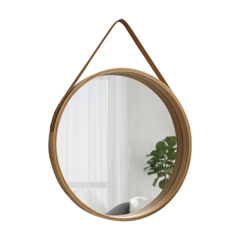 Perforation-free Vanity Mirror Wall-mounted Round Thickened Wooden Border Dressing Mirror Bathroom Mirror Makeup Mirror 전신거울