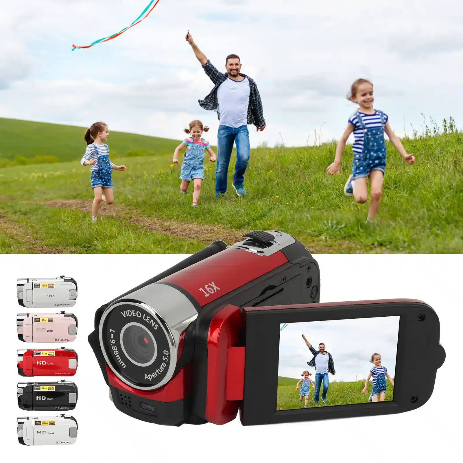 D90 1080P 16MP Digital Camera 2.4 Inch Rotatable Screen Camcorder 16X Zoom HD Video Recorder with Fill Light new - 画像 (4)