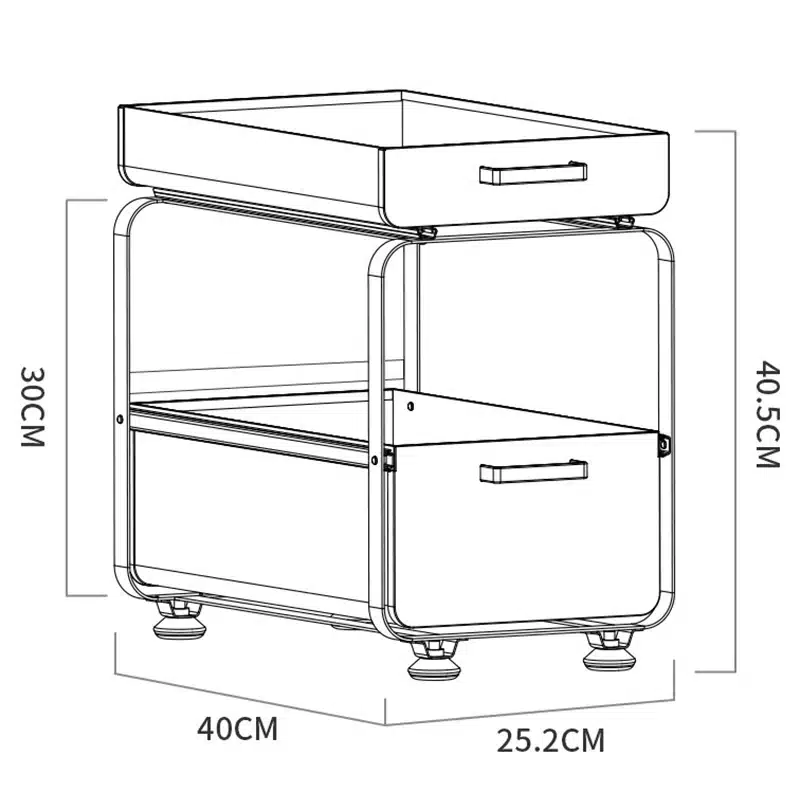 Kitchen Pull Out Shelf Floor Standing Carbon Steel Double Storage Rack Multifunctional Drawer Cabinet Under Sink Organizer - 画像 (6)