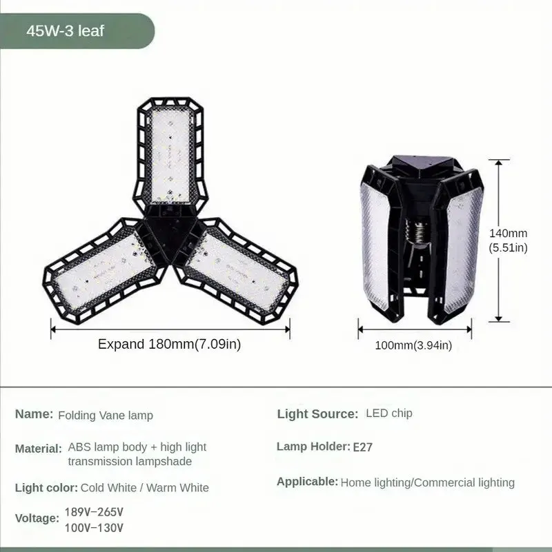 LED Garage Light Bulbs, 40W 60W 80W10000LM Super Bright Garage Lighting LED Shop Light With Adjustable Panels, E27 Screw Socket - 画像 (7)