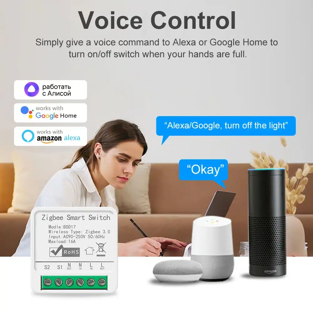 Zigbee3.0 Mini Light Smart DIY Switch 2Way 16A Module Control Smart Relay Automation Breaker Works With Google Home Zigbee2MQTT - 画像 (3)