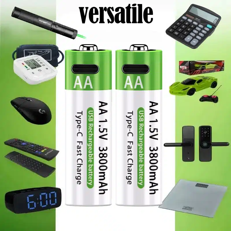 LIKEKALA Li-ion AA Rechargeable Batteries USB Lithium-ion 3800mAh 1.5V AA Rechargeable Batteries+ Data Cable and Storage Box - 画像 (6)