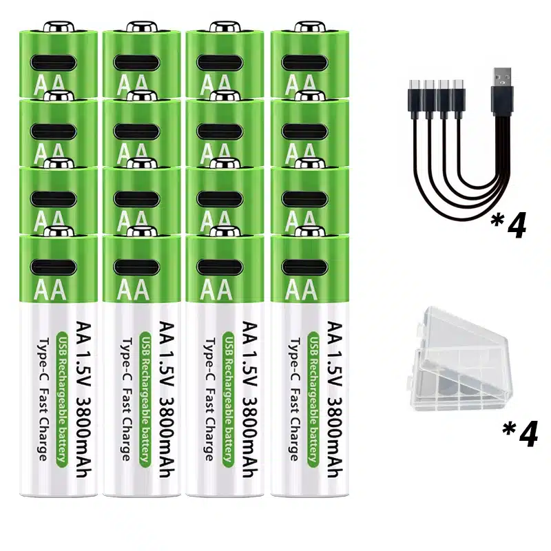 LIKEKALA Li-ion AA Rechargeable Batteries USB Lithium-ion 3800mAh 1.5V AA Rechargeable Batteries+ Data Cable and Storage Box - 画像 (7)