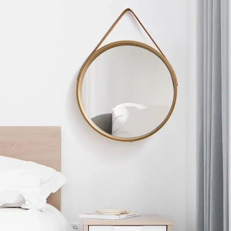 Perforation-free Vanity Mirror Wall-mounted Round Thickened Wooden Border Dressing Mirror Bathroom Mirror Makeup Mirror 전신거울 - 画像 (5)
